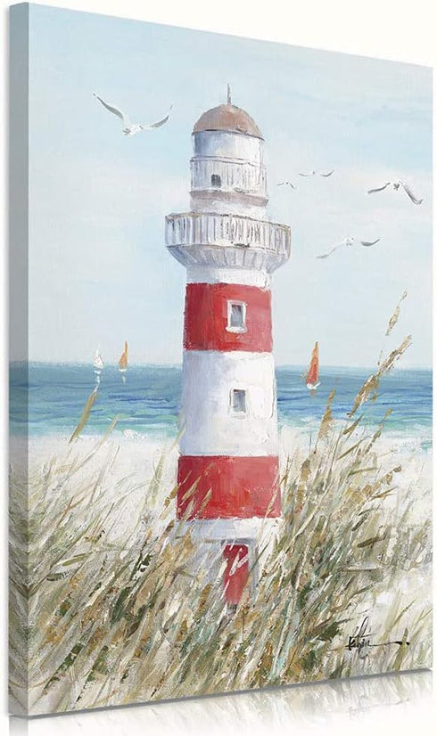 Beach Decor Lighthouse Wall Art: Seagull Decor Ocean Canvas Prints Sea birds Paintings Sailboats Pictures Teal Seascape Decorations for Home Livin...