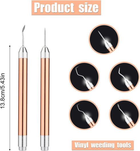 2pcs LED Weeding Tools for Vinyl with 5 Kinds of Hooks, Craft Weeding Tools for Vinyl with Light, Pin Pen Weeding Tool Set for Silhouettes Cutting...