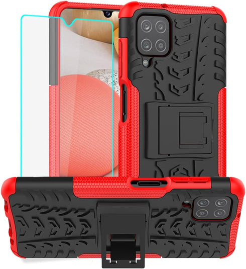 Galaxy A12 Phone Case, Samsung A12 Phone Case with Screen Protector, Shockproof Silicone Protective with Kickstand Hard Phone Cover for Samsung Ga...
