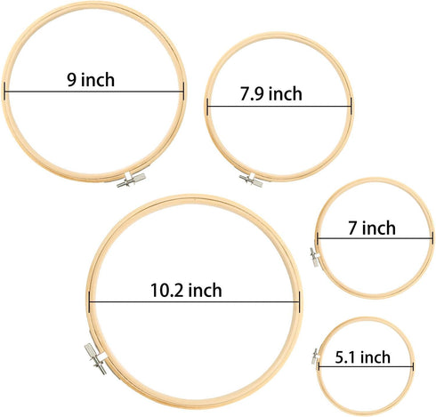 Similane 5 Pieces Embroidery Hoops Bamboo Circle Cross Stitch Hoop Ring 5 inch to 10 inch for Embroidery and Cross Stitch...