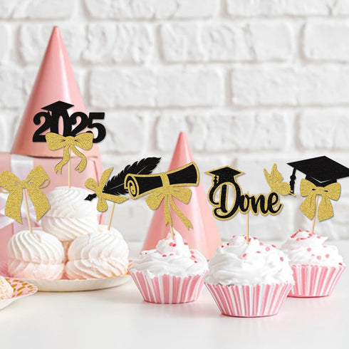 Morndew 24 PCS Graduation Done and Doctoral Cap Cupcake Toppers for Graduation Party Decorations...