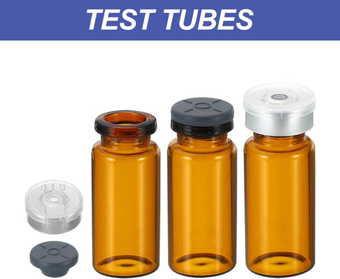 PATIKIL 10ml Sample Vials, 8 Pack Lab Empty Vials with Butyl Rubber Stopper and Crimp Top Caps Borosilicate Glass Vial, Amber...