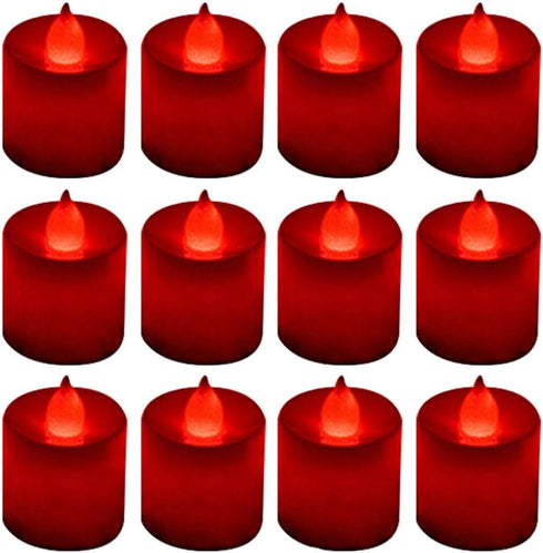 LANKER 12 Pack Red Flameless Led Tea Lights Candles - Flickering Long Lasting Battery Operated Electronic Fake Candles – Decorations for Wedding, ...