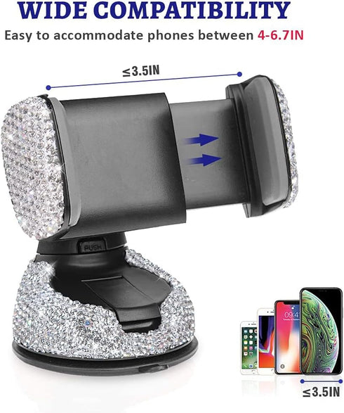 Dashboard Phone Holder Bling Phone Mount for Car,Car phone holder Mount with One More Air Vent Base,Phone Holder Car Accessories,Universal Car Pho...