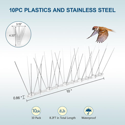 Bird Spikes, 10 Pack Pigeon Spikes of Stainless Steel for Outside to Keep Birds Away, Bird Scare Devices for Small Bird Cat Squirrel, Pigeon Spike...