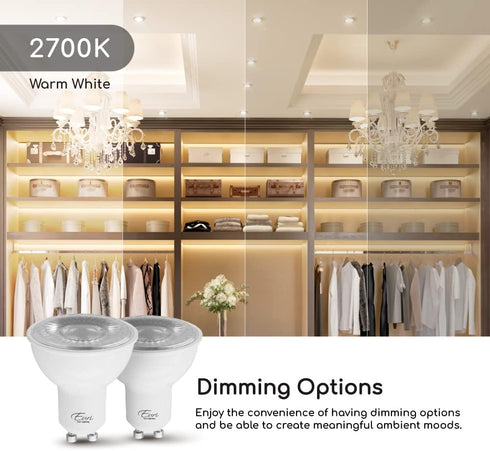 Euri Lighting EP16-7W5020eG-2 Dimmable LED PAR16, GU10 Base, 7W (50W Equal) 500lm, Warm White (2700K), 80CRI, 40° Angle, Damp Rated, UL, Energy St...