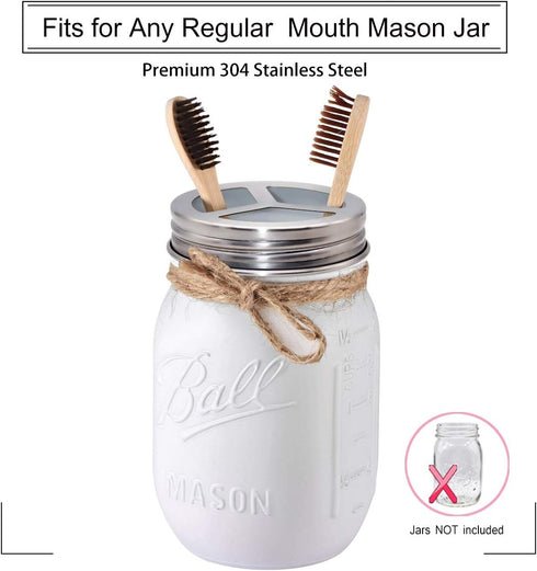 Mason Jar Bathroom Accessories Lids Set(4pcs) -Jars Not Included -Soap Dispenser,Toothbrush Holder,and Apothecary Jars Lids for Regular Mouth Maso...