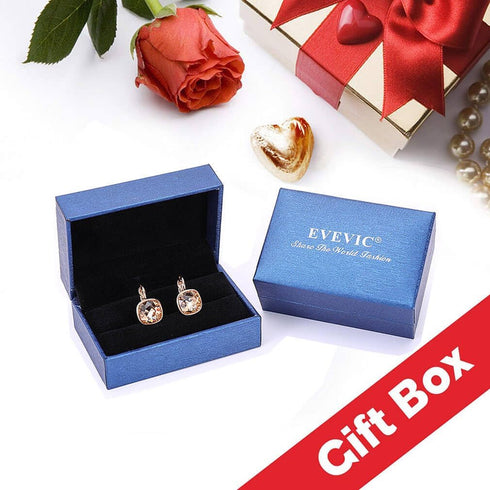 Austrian Crystal Square Cushion Drop Leverback Earrings for Women 14K Rose Gold Plated Hypoallergenic Jewelry...