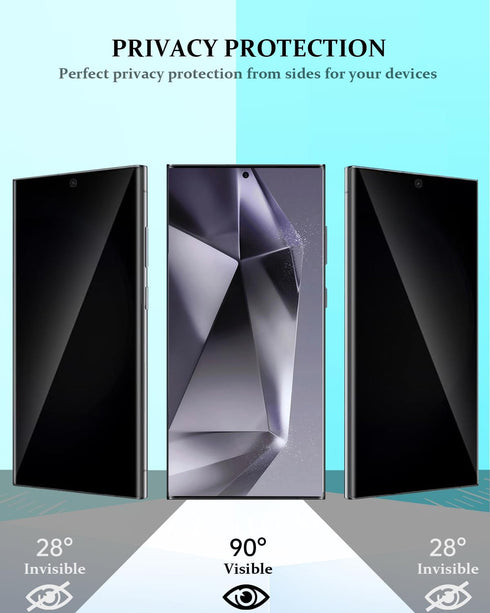 Compatible for Samsung Galaxy S24 Ultra Privacy Screen Protector Tempered Glass with Camera Lens Protector, Support Fingerprint ID Anti-Spy Temper...