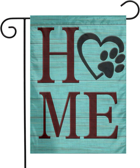 Teal Wooden Home Dog Paw Print Love Heart Monogram Burlap Garden Porch Lawn Flag Farmhouse Decorations Mailbox Decor Welcome Sign 12x18 Inch Mini ...