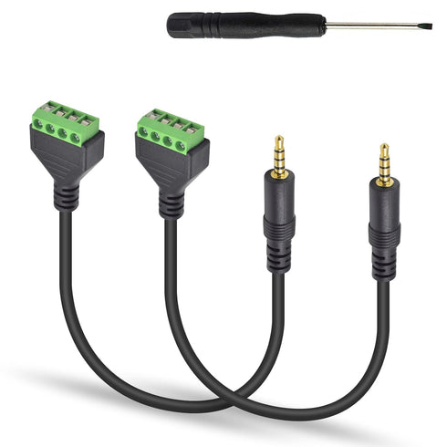 Poyiccot 3.5mm Screw Terminal Block Cable, 2Pack 3.5mm to Speaker Wire Adapter Cable 3.5mm (1/8inch) TRRS Stereo Male to 4 Pin/Way Female Bolt Scr...