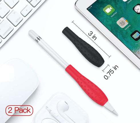 MoKo [2 Pack Silicone Grip Holder Ergo Protective Sleeve Cover Case Accessories Compatible with Apple Pencil 1st / 2nd Generation, Black & Red...