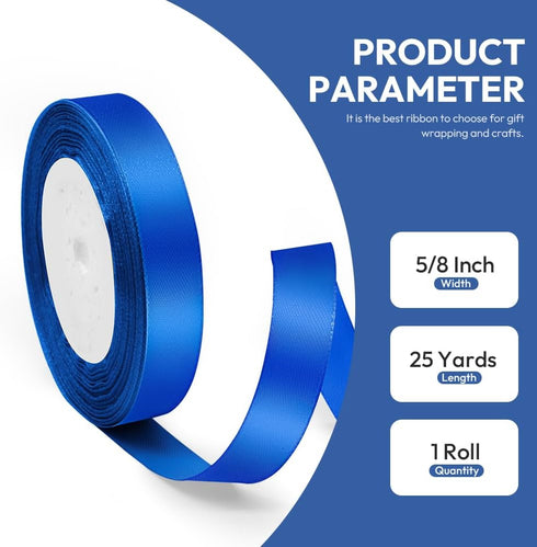 5/8" x 25 Yards Satin Ribbon, Royal Blue Silk Ribbon Ideal for Gift Wrapping, Floral Bouquets, Crafts, Wedding Party Decorations, Christmas and Se...