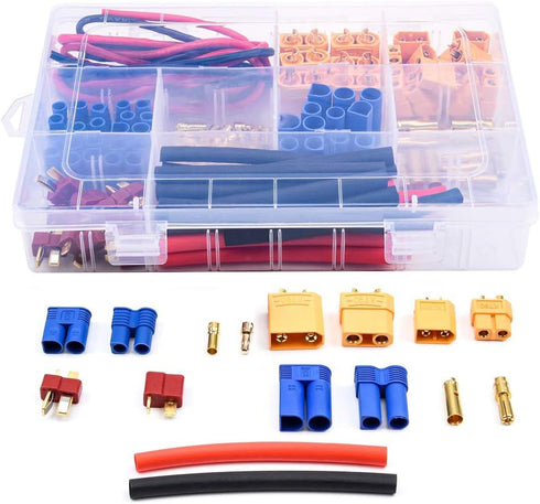 Readytosky XT60/XT90/EC3/EC5/T-Plug Male&Female Connector Adapters Kit+14AWG Silicone Wire+Shrink Tubings for RC ESC Motor Lipo Battery(70PCS)...
