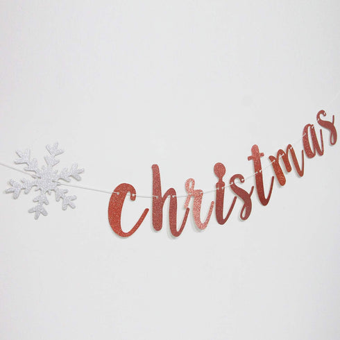Rose Gold Glitter Merry Christmas Banner-Great for Christmas Party Decor- Holiday Home Mantle Fireplace Party Decorations...