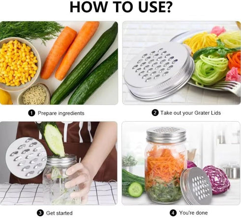 Mason Jar Grater Lid, Reusable Mason Jar Shredder Lid, Stainless Steel Regular Mouth Mason Jar Shredder Cap Canning Jar Cheese Spice Zester Lid fo...
