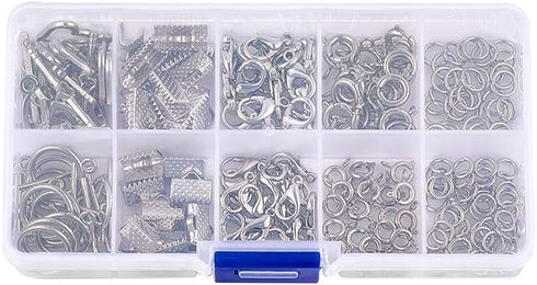 Pandahall 1 Box Jewelry Making Finding Kits with Lobster Clasps/Spring Clasps/Toggle Clasps/Ribbon Ends/Jump Rings (Platinum)...
