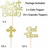JeVenis 25 PCS Glittery Gold Bless this Child Cross & Cake Toppers - Baptism Cupcake Decorations...