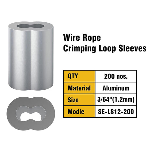 Sanuke 200PCS 3/64" Aluminum Crimping Loop Sleeve for 3/64" Diameter Wire Rope and Cable…...