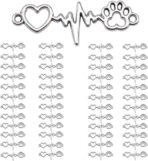 50 PCS 10pcs Antique Silver Plated Heart Footprint Electrocardiogram Charms Pendant for Jewelry Making Bracelet Accessories DIY Craft Findings...