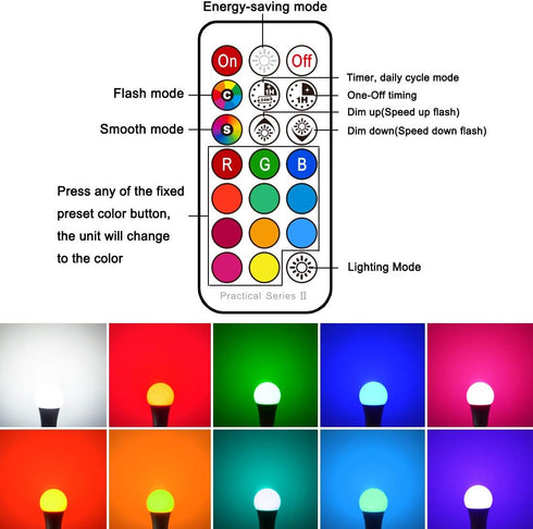 LED Light Bulbs 70W Equivalent, RGB Color Changing Light Bulb, 2 Moods/Memory/Sync/Dimmable, A19 E26 Screw Base, Timing Remote Control Included (P...