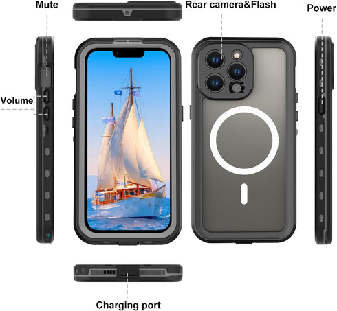 ShellBox Case compative with iPhone 15 Pro Max,Waterproof Case with Built-in Screen Protector, Shockproof Cover Heavy Duty Wireless Charging Case ...
