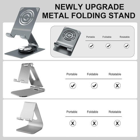 Miady Cell Phone Stand for Desk, 360° Rotating Dock Tablet Stand, Adjustable Thick Phone Case Stand Compatible with All Mobile Phone, iPhone 14 13...