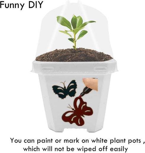 10 Pcs White Plant Nursery Pots with Clear Humidity Dome- 4 inch Plastic Gardening Pot Plant Container- Seed Starting Pot with Drain Holes for See...