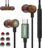 USB C Headphones for iPhone, Type C Earbuds Red Pear Wood Wired HiFi Stereo with Remote & Mic, USB C Earphones Compatible with iPhone 15 Pro Max, ...