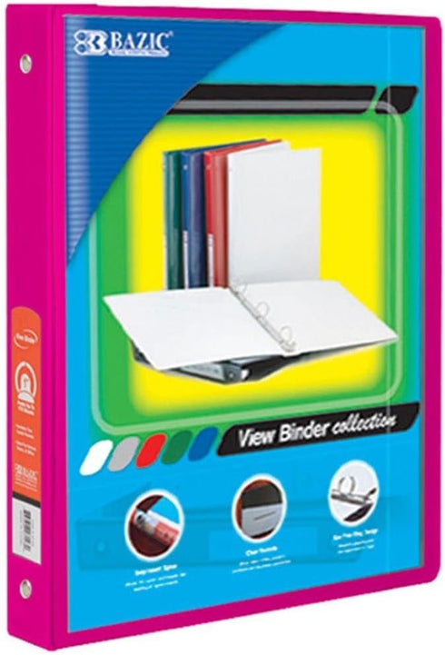 BAZIC 1/2" Fuschia 3-Ring View Binder w/ 2-Pockets...