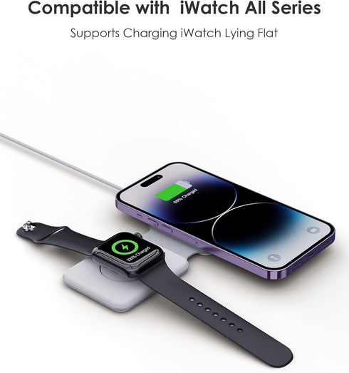 15W Portable Magnetic Wireless Charging Station Compatible with Mag-Safe Charger and iPhone15/pro max/14/13/12,for Apple Watch/iWatch Ultra/Series...