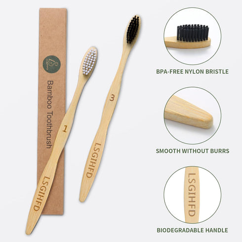 Bamboo Toothbrushes (10Pack),BPA Free Soft Bristles Toothbrushes,Natural Wood Toothbrushes Bulk, Reusable Travel Toothbrushes...
