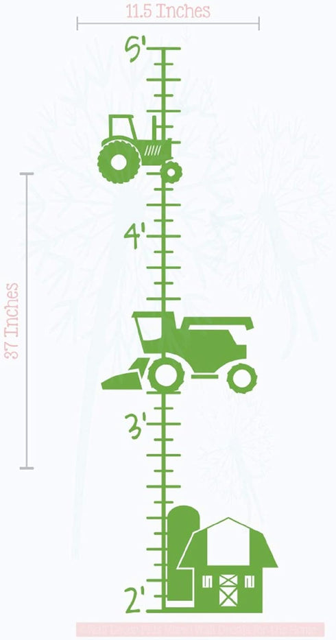 Farm Tractor Growth Chart Vinyl Height Ruler Boy Bedroom Décor Wall Decals Lime Green...
