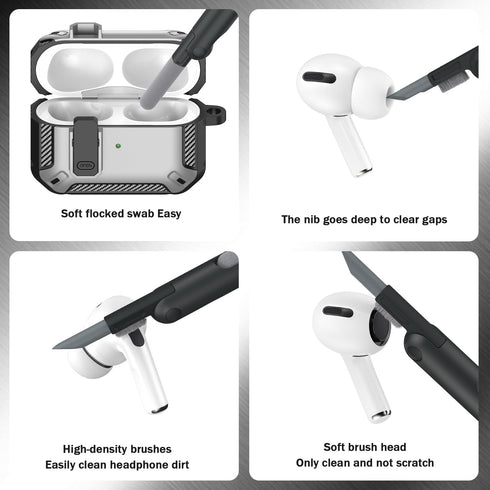 AirPods Pro Case Cover with Cleaner Kit, Military Hard Shell Protective Armor with Lock for AirPod Pro Charging Case, Front LED Visible, Silver......