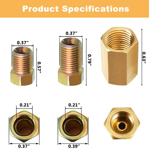 Brake Line Fittings Assortment for 3/16" Tube,Pack of 15 (5 Long Nuts,5 Short Nuts,5 Unions) 3/8-24 Threads...