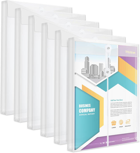 6 Pack Clear Plastic Envelopes with String Tie Closure,A4 Letter Size,TFDLCG zm Poly Reusable File Folders Project with1-1/4"Expansion,Paper Docum...