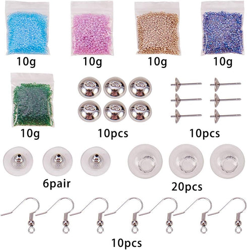 SUNNYCLUE 1 Box DIY 10 Pairs Crystal Bubble Glass Ball Bottle Dangle Stud Earring Making Kits Jewelry Craft Supplies Adults Women, Silver...