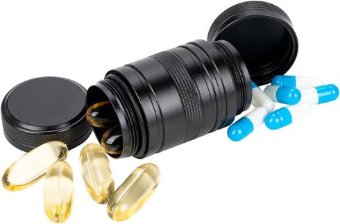 Small Daily Metal Pill Box 2 Times a Day - Waterproof Pill Container - Travel Pill Case, Portable Medicine Holder for Vitamin, Fish Oils, Suppleme...