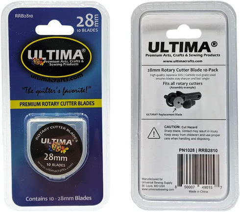 Ultima 28mm Rotary Cutter Blades – 10 Blades Per Pack – Fits Most Rotary Cutters Including Fiskars, Olfa, Martelli and TrueCut – Cuts Quilting Fab...