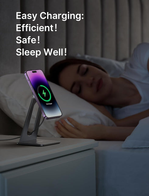JSAUX Magnetic Wireless Charger Stand Compatible for MagSafe Charger iPhone 15/15 Plus/15 Pro/15 Pro Max/iPhone 14/14 Pro/14 Plus/14 Pro Max/ 13/1...
