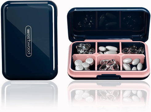 DUBSTAR Travel Pill Organizer Moisture Waterproof Small Pill Box for Pocket Purse 6 Compartments Portable Pill Case Medicine Vitamin Holder Contai...