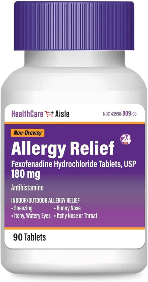 HealthCareAisle Allergy Relief - Fexofenadine Hydrochloride Tablets USP, 180 mg, 90 Tablets, Allergy Medication, Non-Drowsy 24-Hour Relief...