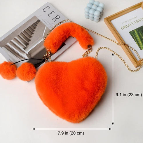 Rejolly Furry Purse for Girls Heart Shaped Fluffy Faux Fur Handbag for Women Soft Small Shoulder Bag Clutch Purse...
