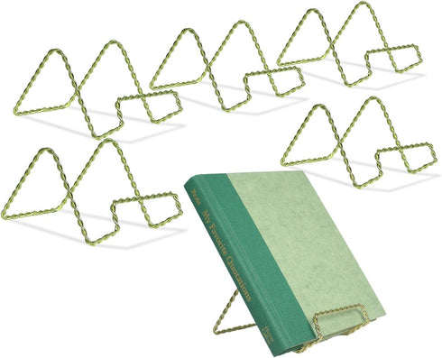 BANBERRY DESIGNS Wire Easel Display Stand - Twisted Brass Metal - 3 Inch - Pack of 6 - Craft Accessory - Small Books or Photos...