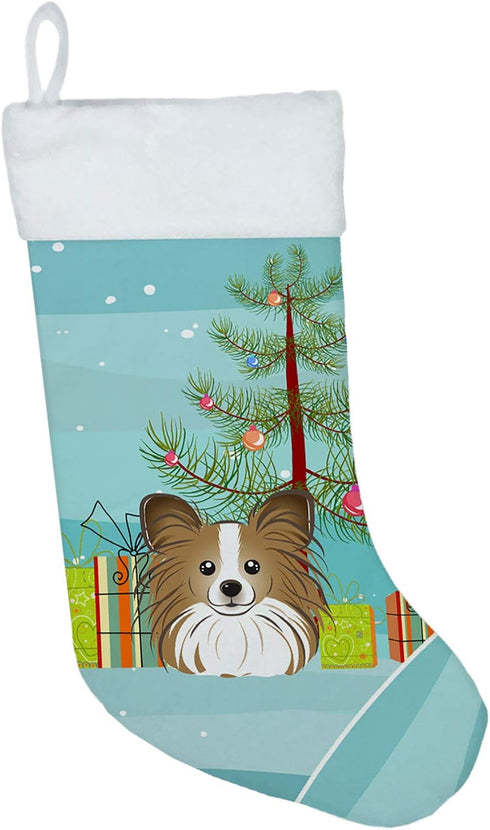 Caroline's Treasures BB1620CS Christmas Tree and Papillon Christmas Stocking Fireplace Hanging Stockings Christmas Season Party Decor Family Holid...