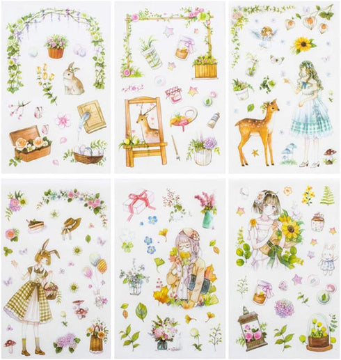 Kawaii Gardening Fairy Girl Floral Sticker Set Cute Animal Rabbit Deer Stationery Stickers Diary Book DIY Craft Arts Scrapbooking Travel Journal P...