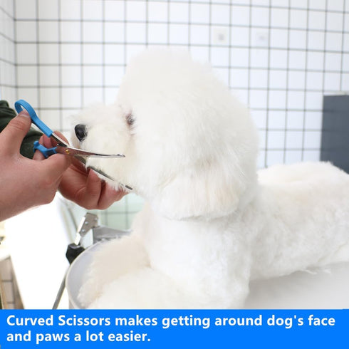 Dog Grooming Scissors Set, Curved Dog Grooming Scissors, Shine Sharp Stainless Steel with Safety Round-Tip, Perfect for Groomer at Home and the Am...