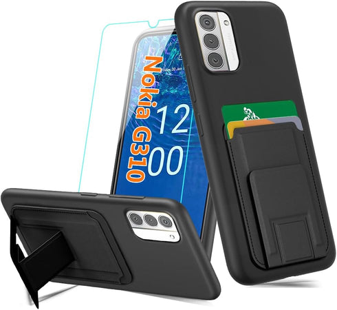 Case for Nokia G310 5G / Nokia G42 5G Phone Case with Tempered Glass Screen Protector, Folding Kickstand/Stand Wallet Card Holder/ Slots Silicone ...