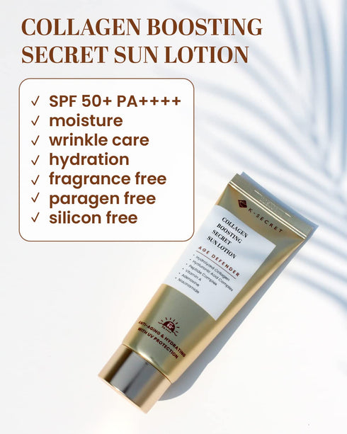 KSECRET Collagen Boosting Secret Sun Lotion, 60ml/2.03fl.oz. | Korean Skincare | Fragrance FREE Face Sunscreen for Wrinkle Care SPF 50+ PA++++, Fa...