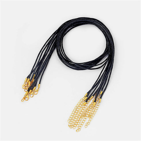 50 Pcs Black Necklace String Cord with Gold Snap Clasp 1.5 MM Waterproof Braided Leather Necklace Wax Rope Chain for Bracelets,Necklaces,Jewelry M...
